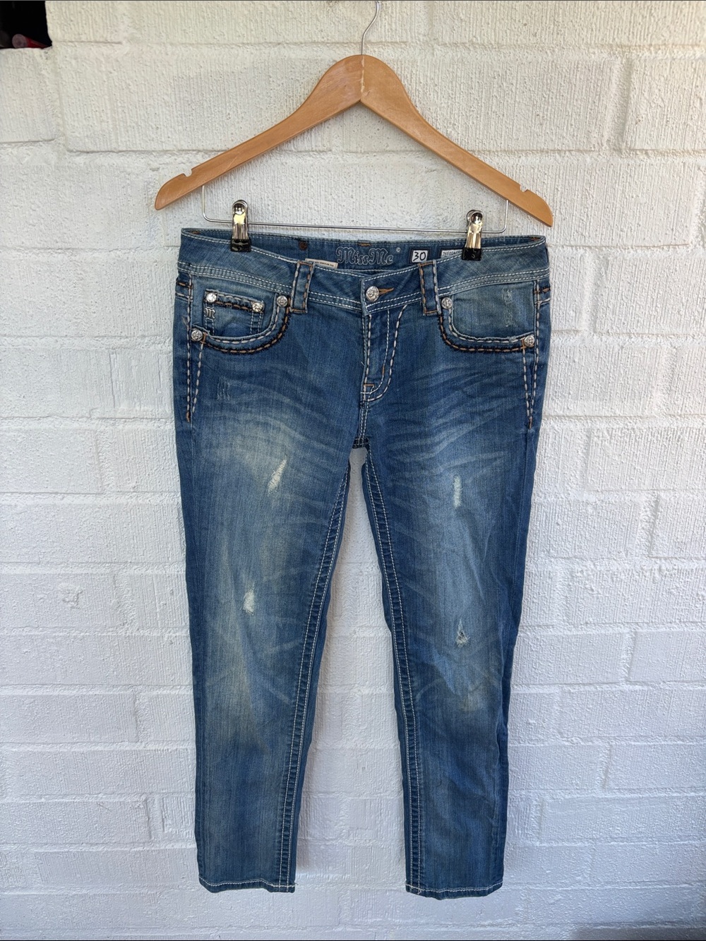 Miss Me Cuffed Skinny Jewel Blue Slim Ankle Jeans sz 30